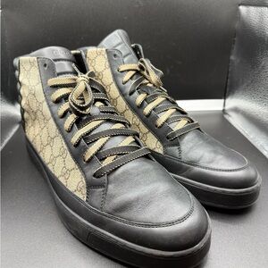GUCCI GG Supreme Tessuto Beige High Top Men Sneakers Sz 12US/46 EU Fits Like 13M